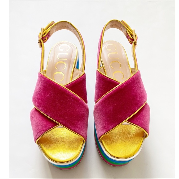 Gucci | Velvet Crossover platform sandal - Picture 2 of 8